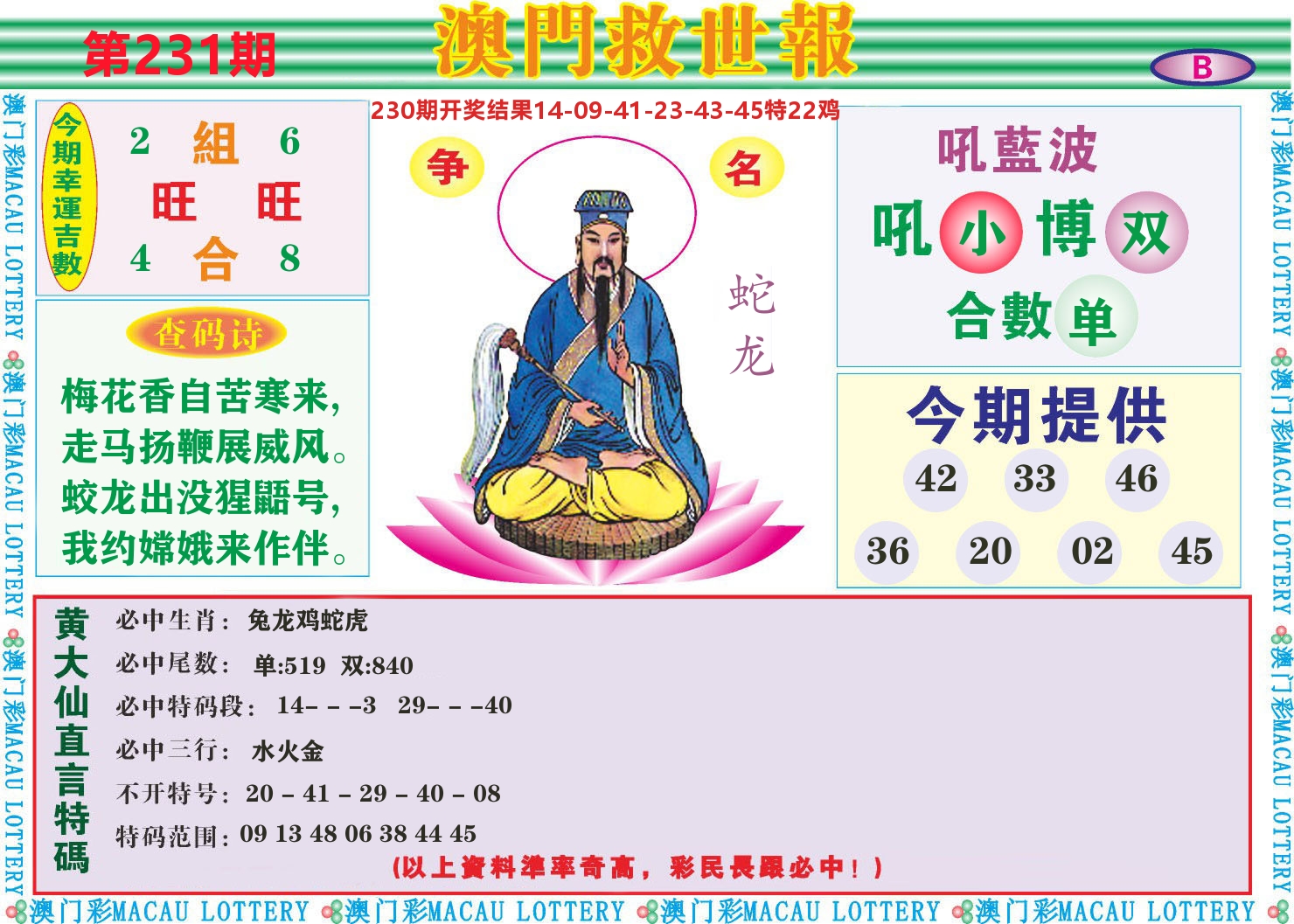 七星彩图B 第231期