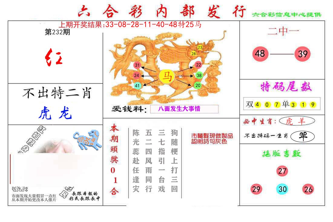 六合彩内部发行 第232期