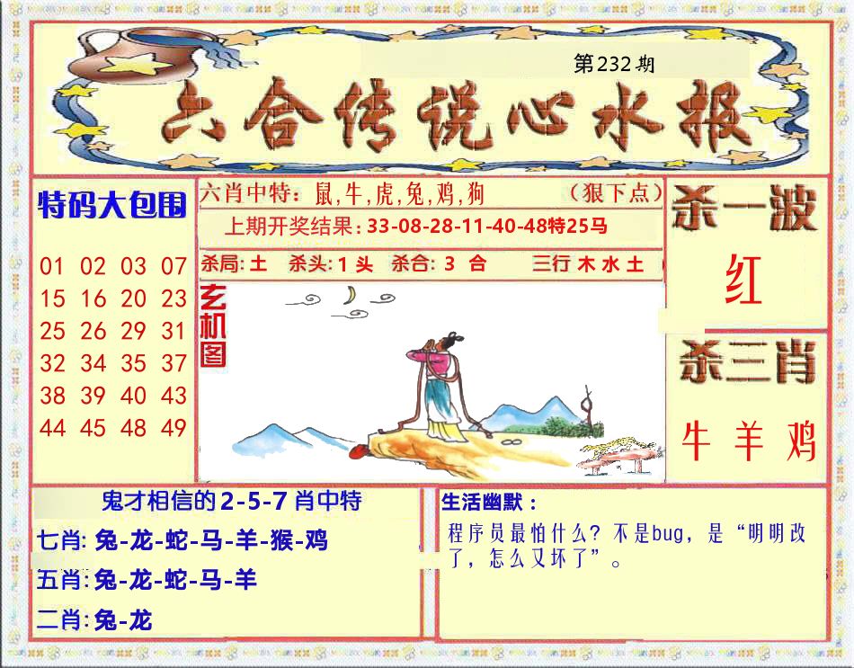 六合传说心水报 第232期