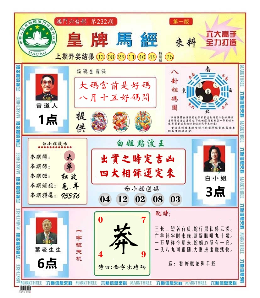 澳门皇牌马经 第232期