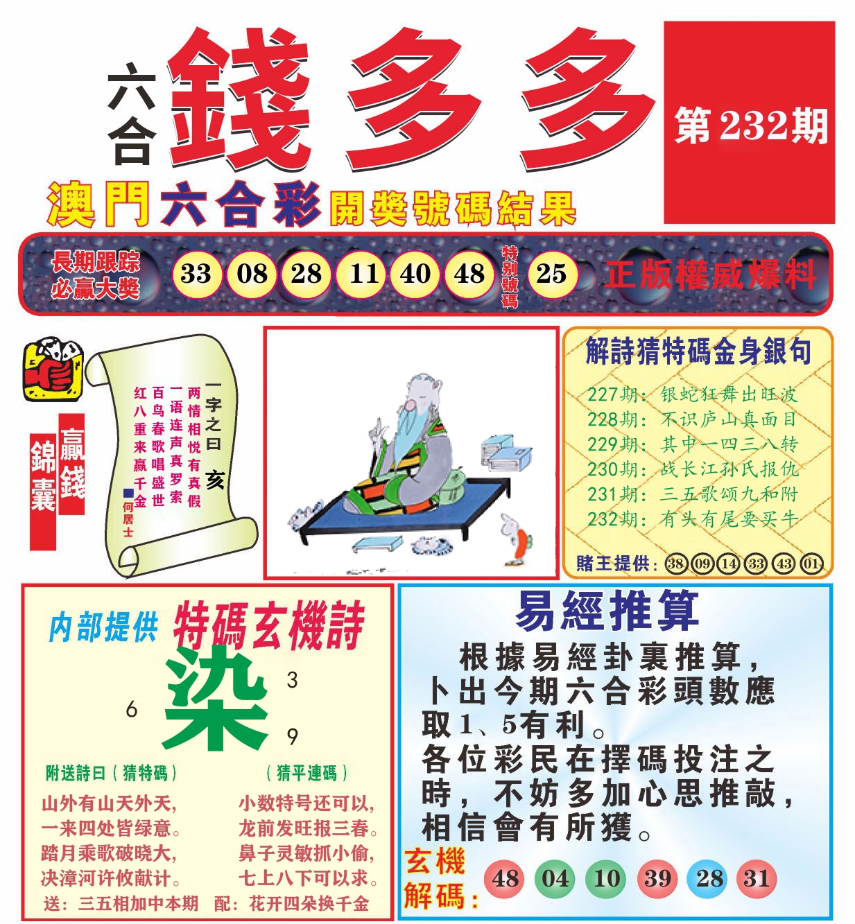 澳门钱多多B 第232期