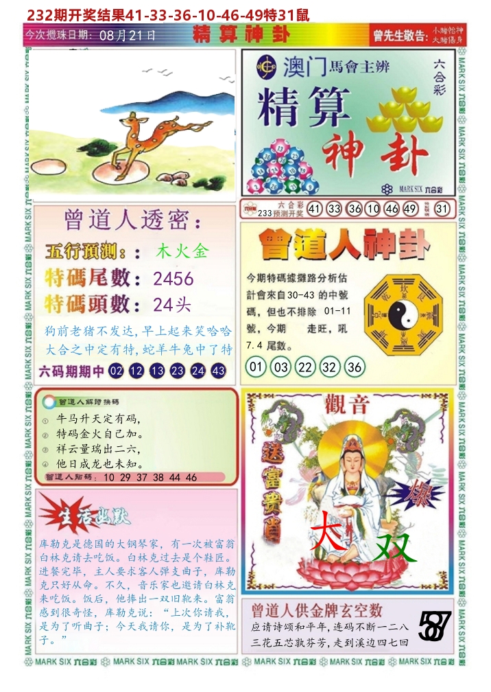 澳门精算神卦 第233期