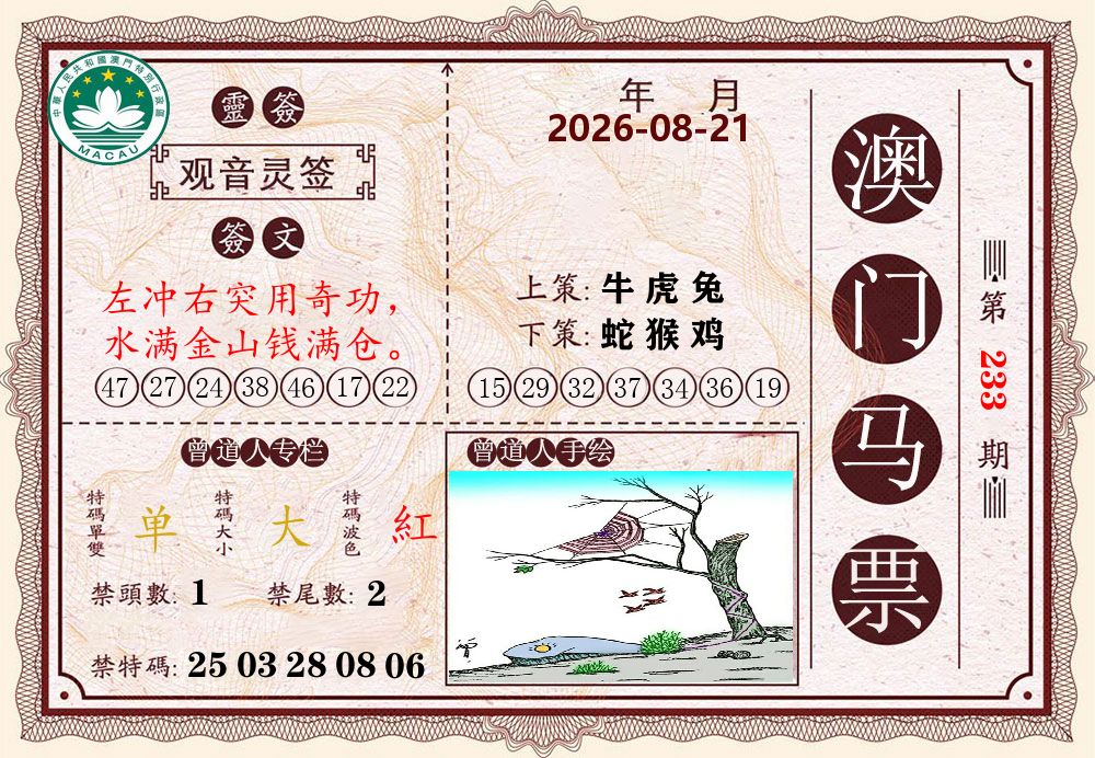 澳门马票 第233期