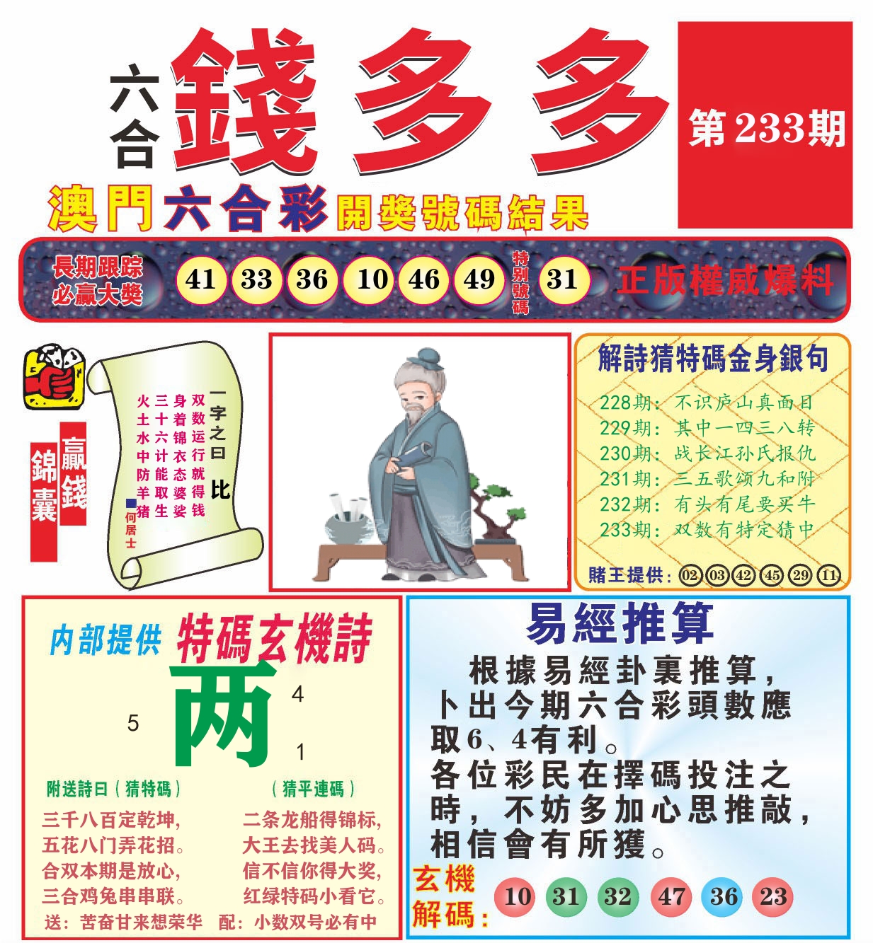 澳门钱多多B 第233期