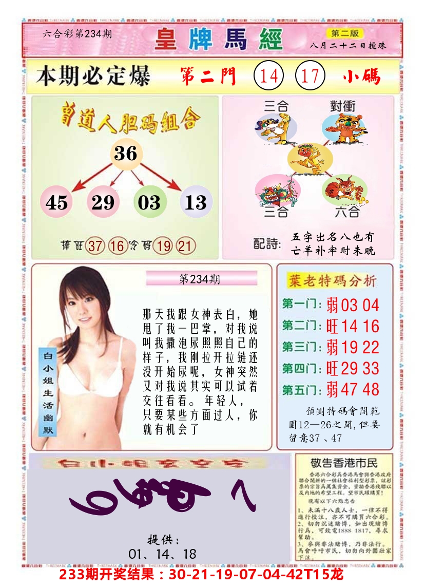 澳门皇牌马经B 第234期