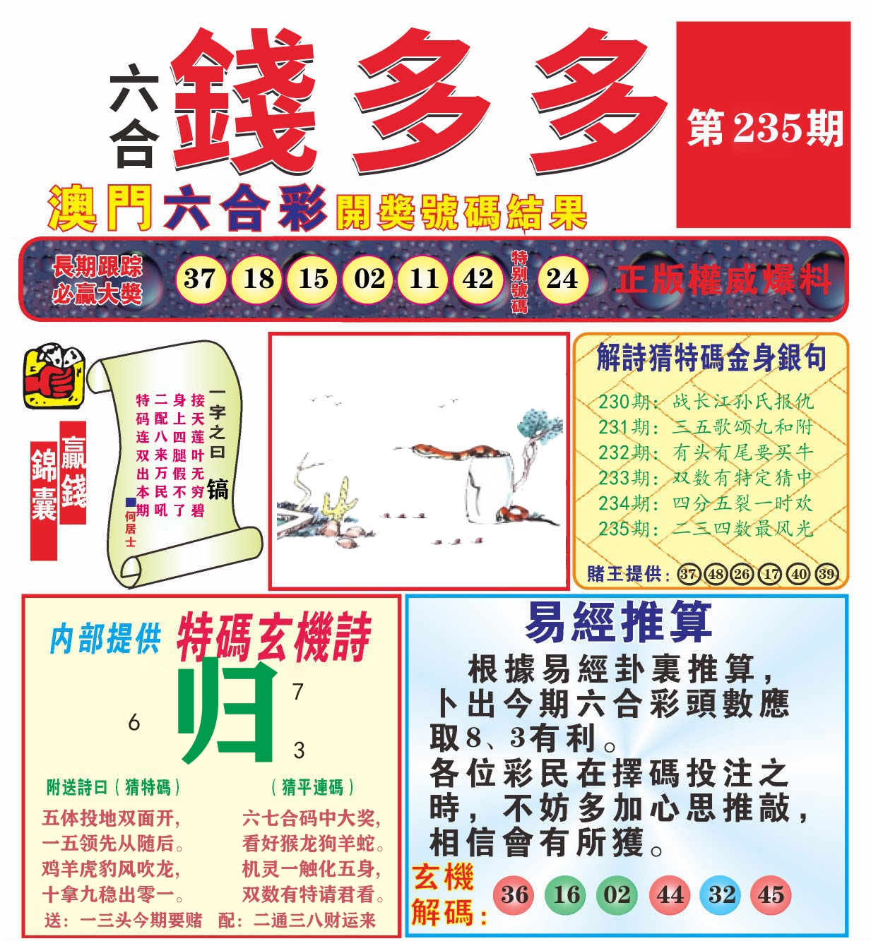澳门钱多多B 第235期