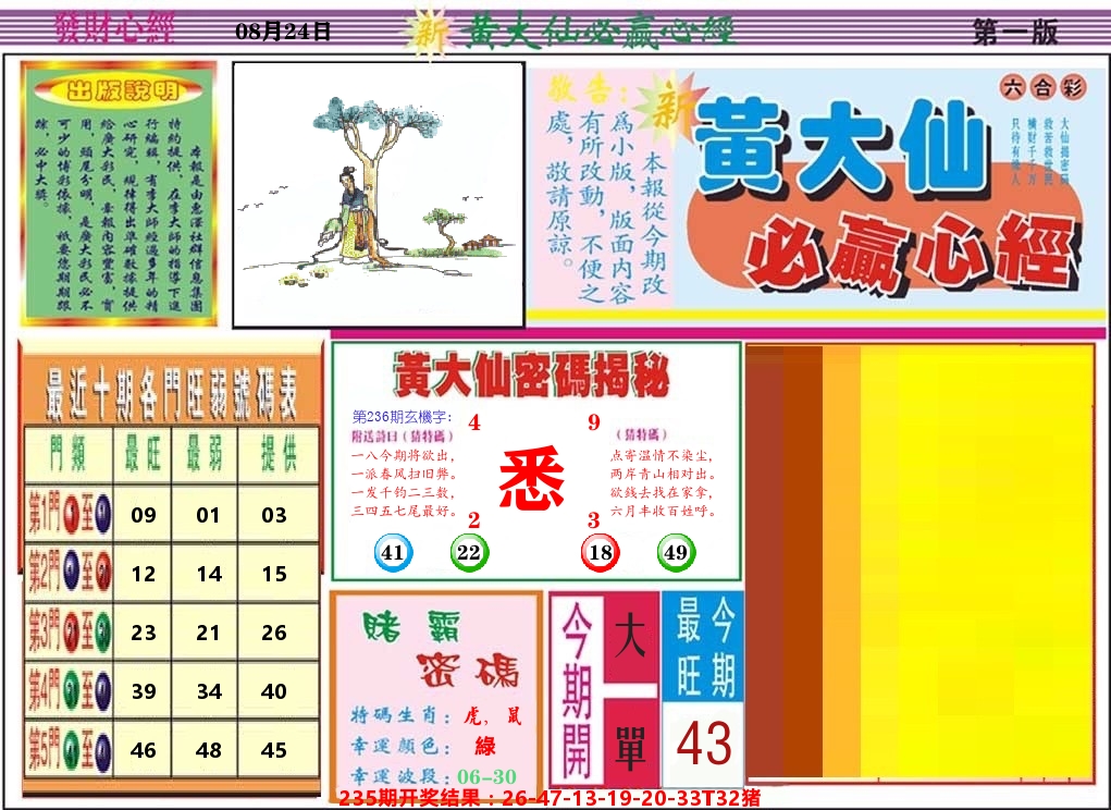 黄大仙必赢心经 第236期