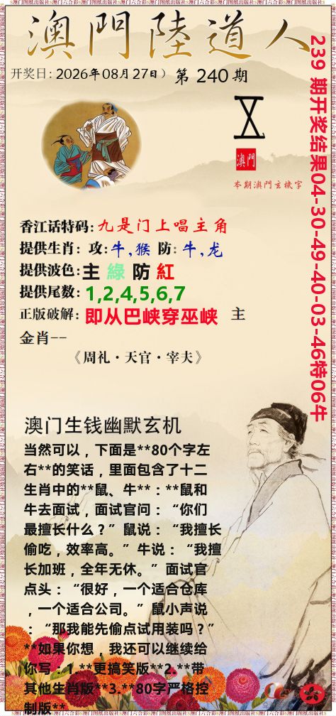 澳门陆道人 第240期