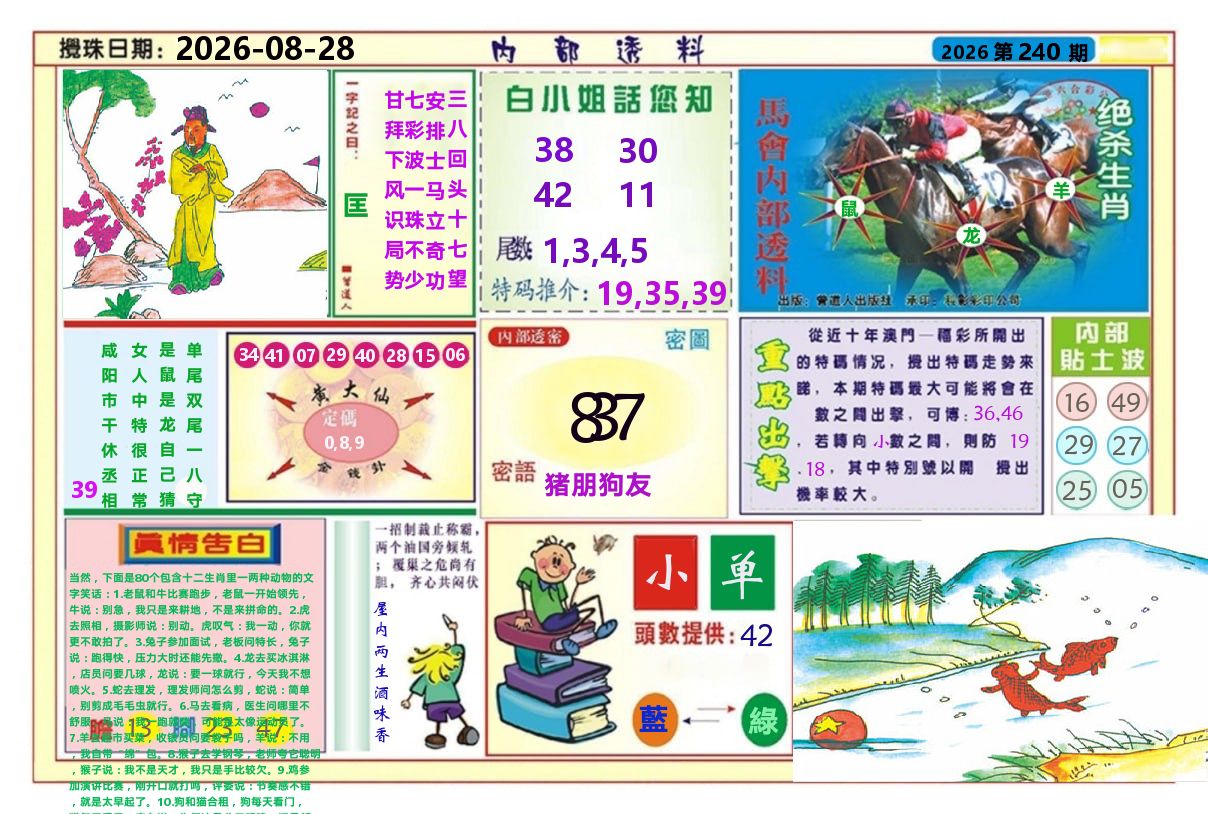 澳门内部透料A 第240期