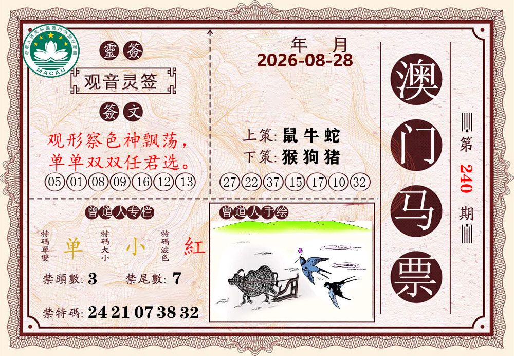 澳门马票 第240期