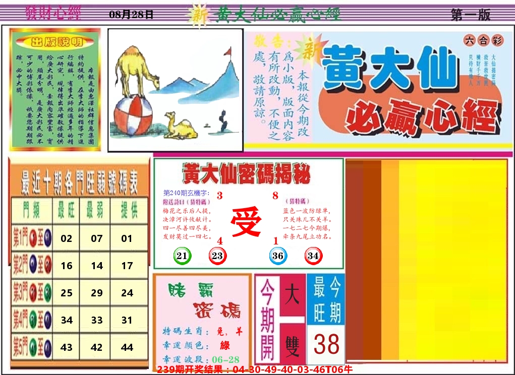 黄大仙必赢心经 第240期