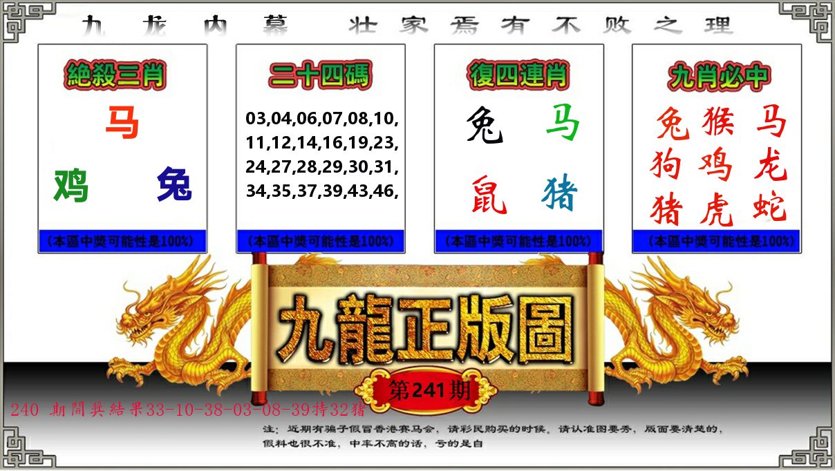 九龙正版图 第241期