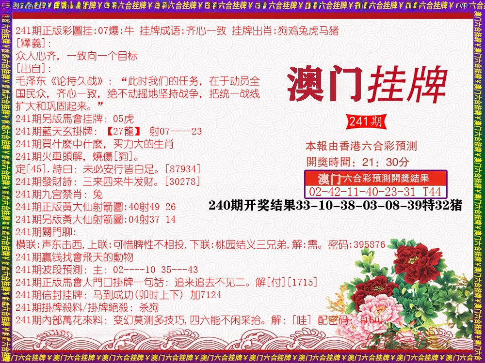 澳门挂牌 第241期