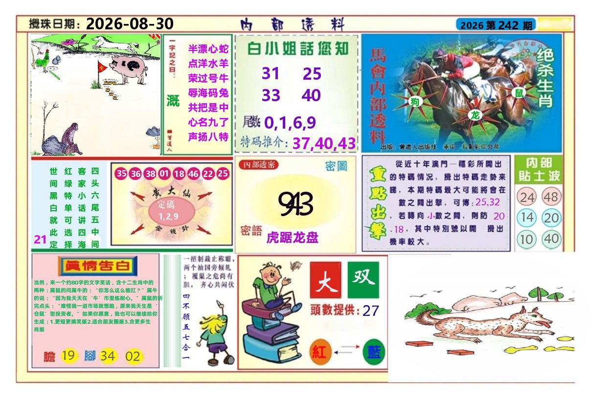 澳门内部透料A 第242期