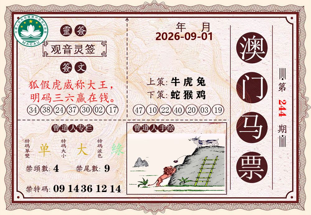 澳门马票 第244期