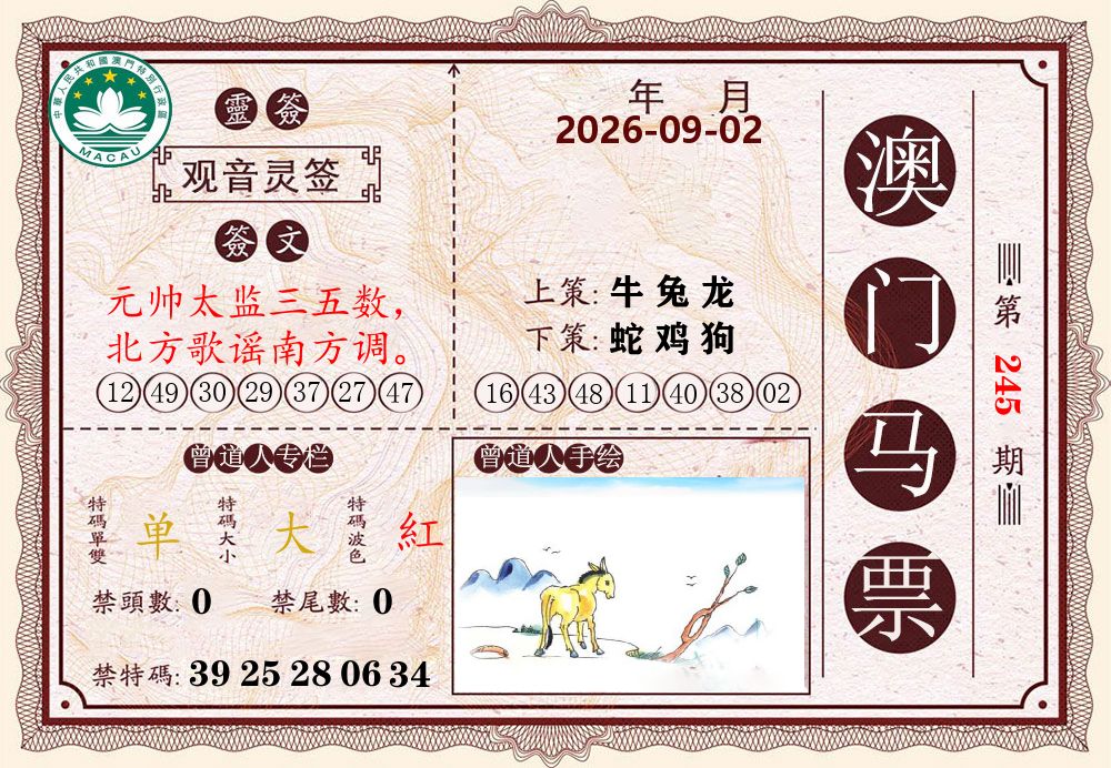 澳门马票 第245期