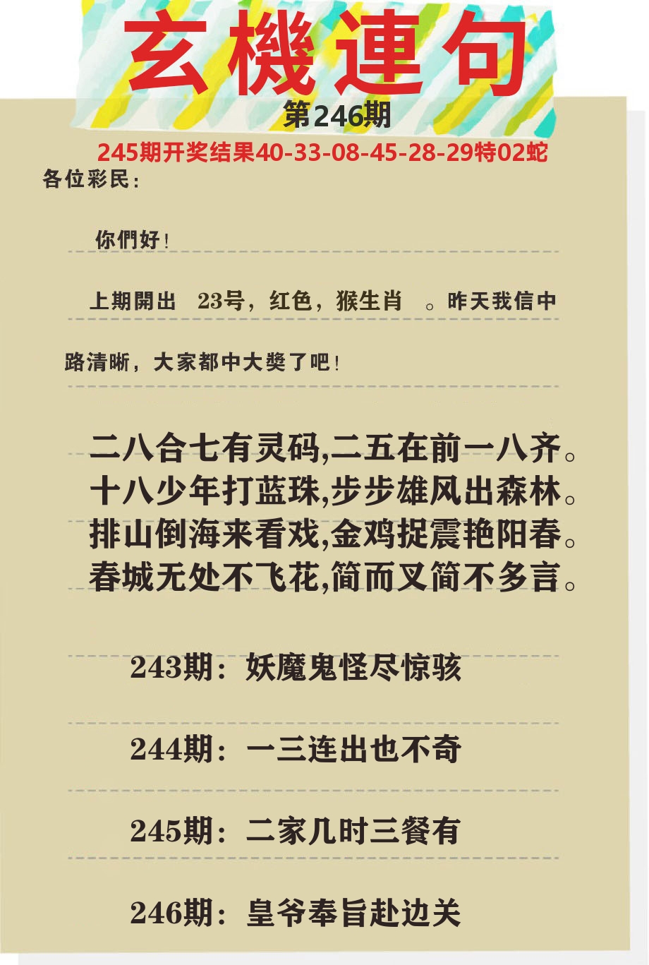澳门特码王C 第246期