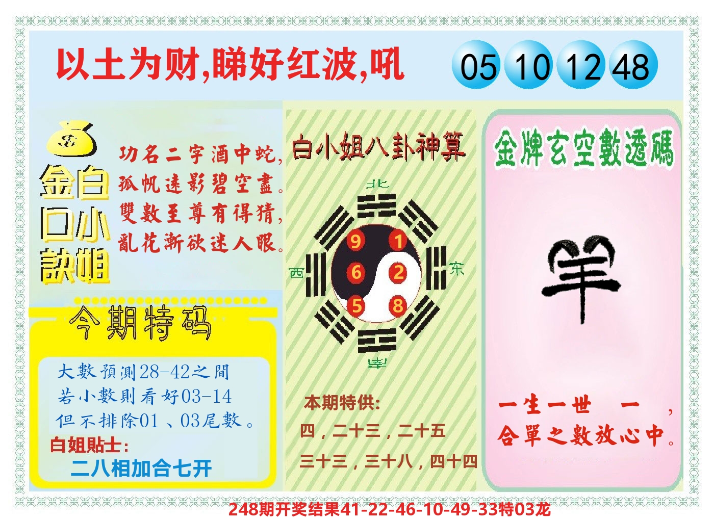 白小姐金口决 第249期
