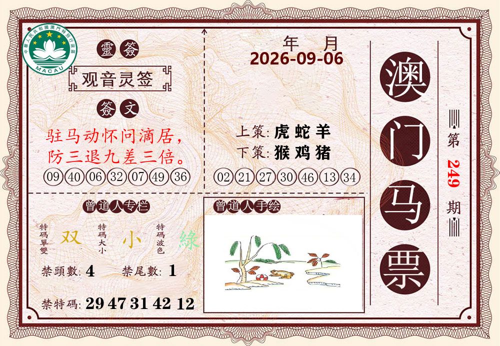 澳门马票 第249期