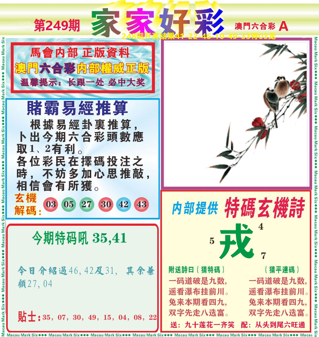 家家好彩A 第249期