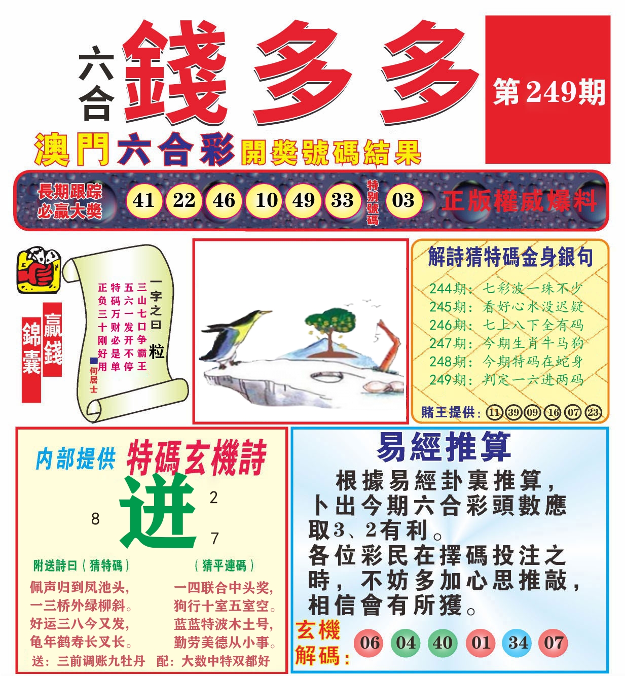 澳门钱多多B 第249期