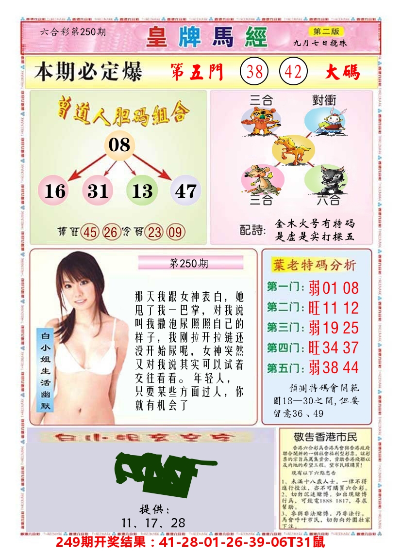 澳门皇牌马经B 第250期