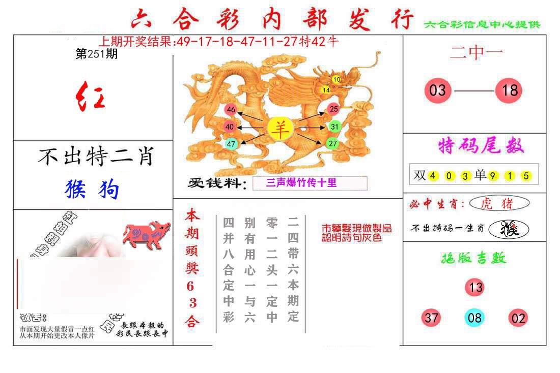 六合彩内部发行 第251期