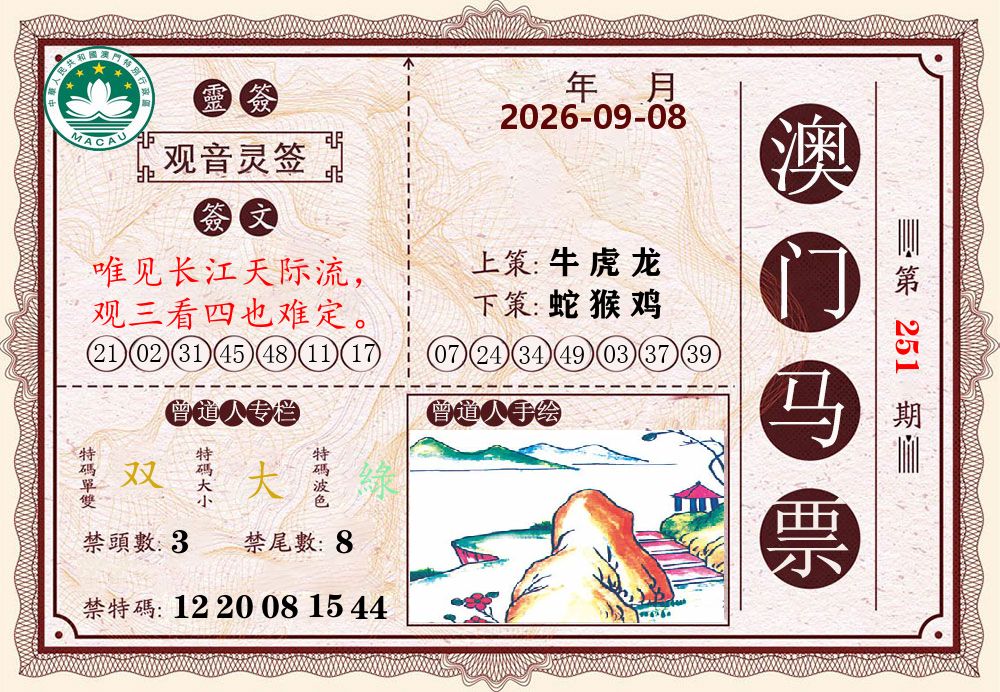 澳门马票 第251期