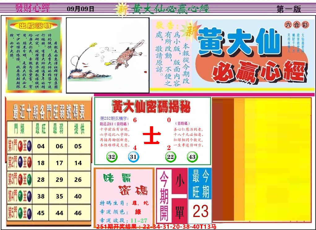 黄大仙必赢心经 第252期