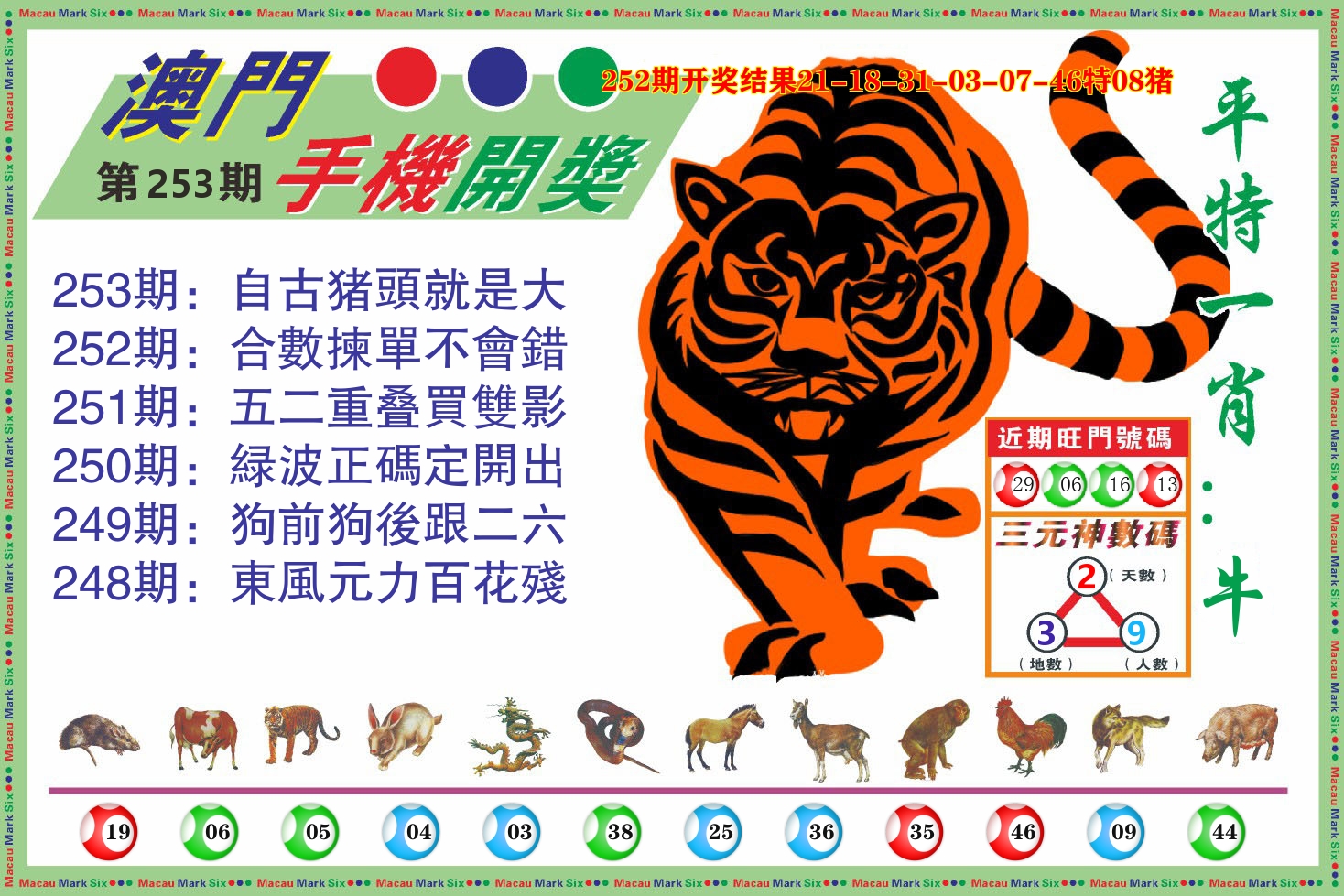 澳门开奖报 第253期
