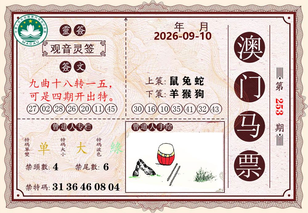 澳门马票 第253期