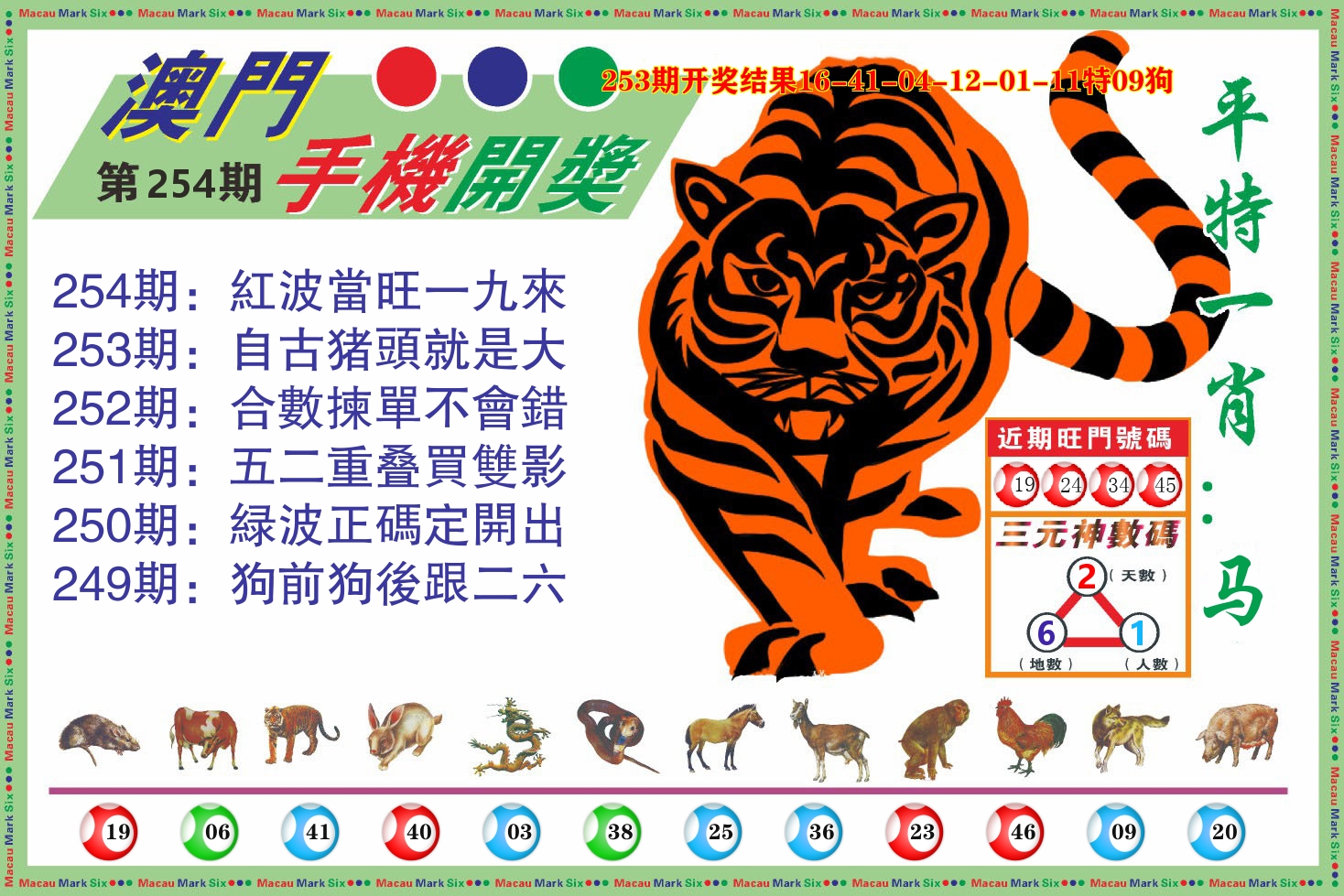 澳门开奖报 第254期