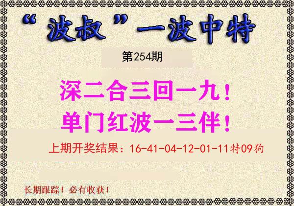 波叔中特 第254期