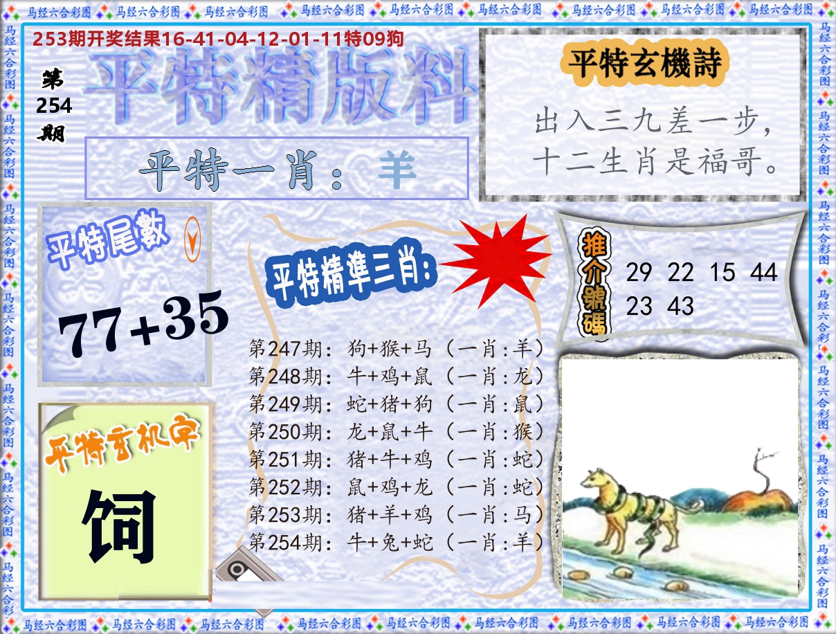 平特精版料 第254期