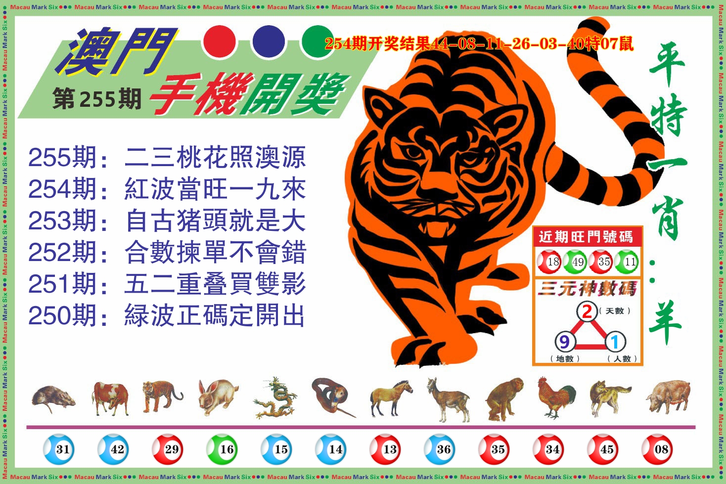 澳门开奖报 第255期