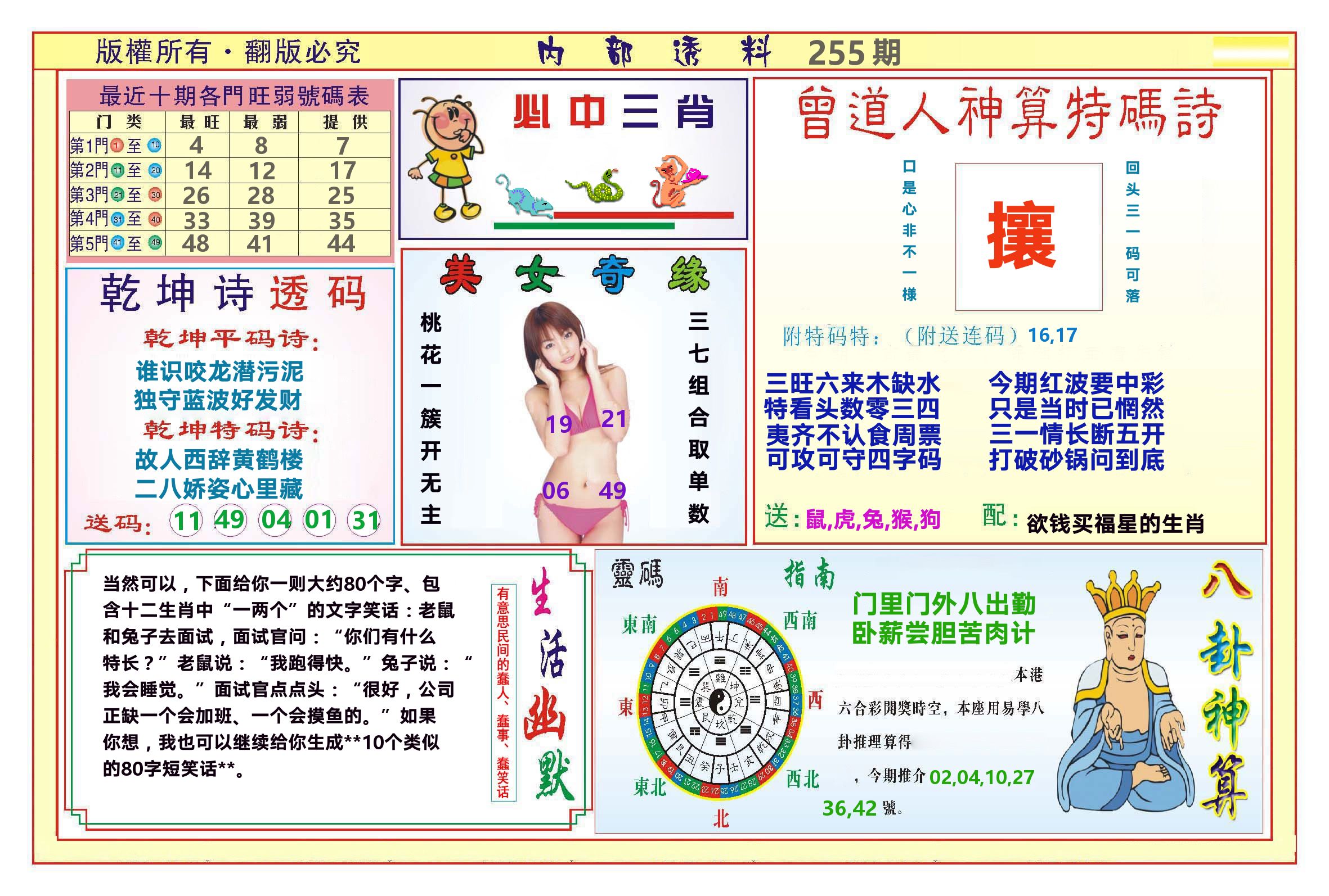 澳门内部透料B 第255期