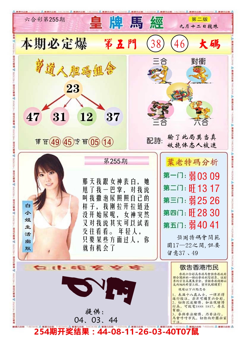 澳门皇牌马经B 第255期