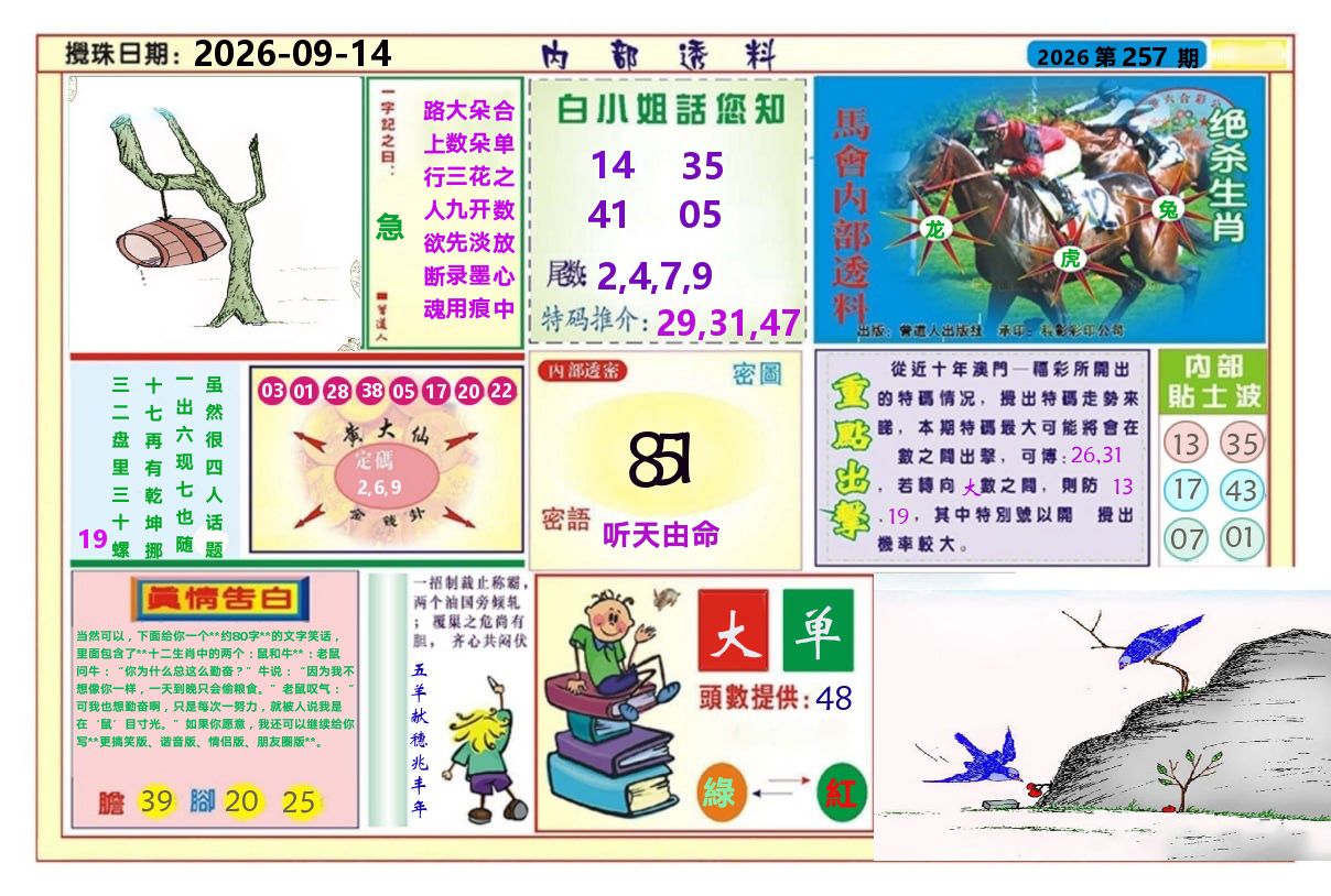 澳门内部透料A 第257期