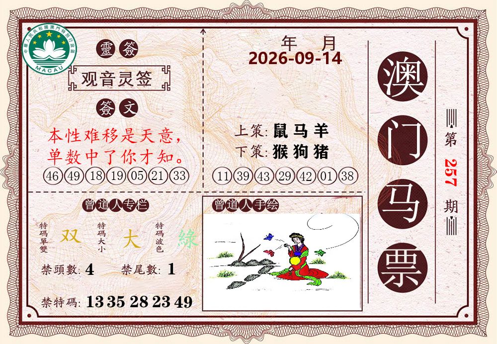 澳门马票 第257期