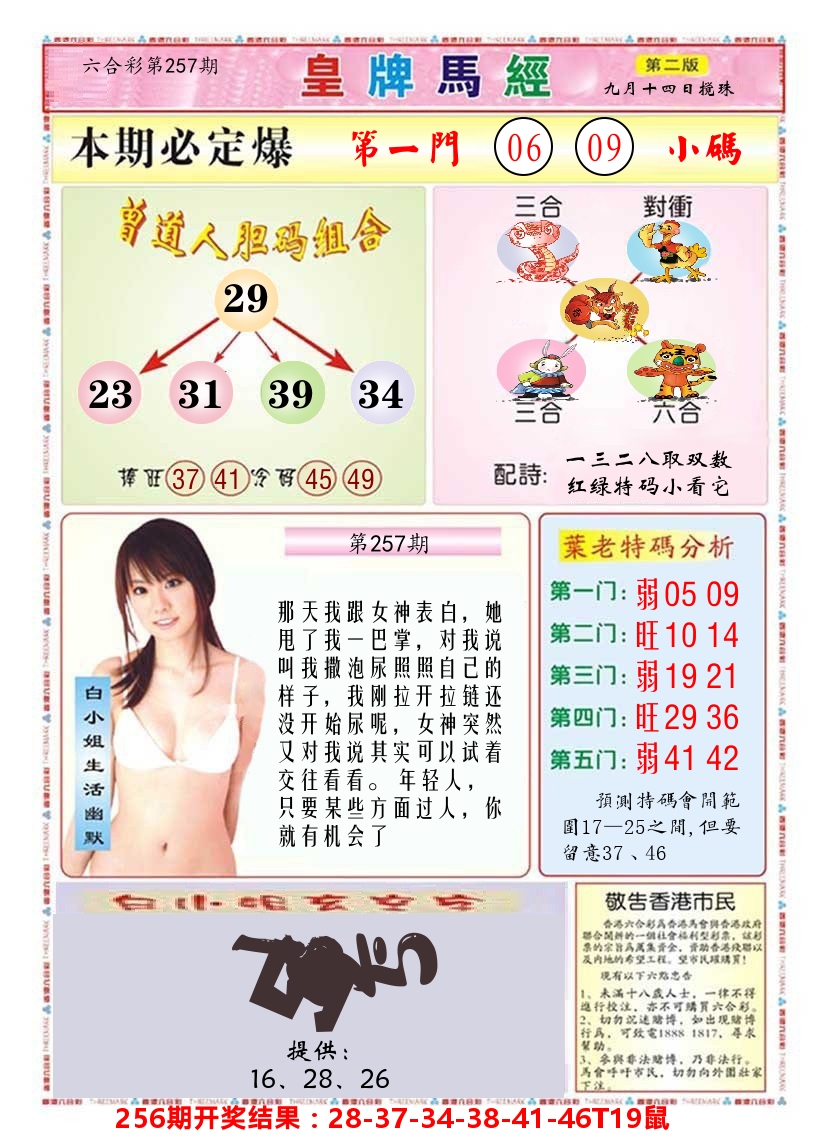 澳门皇牌马经B 第257期