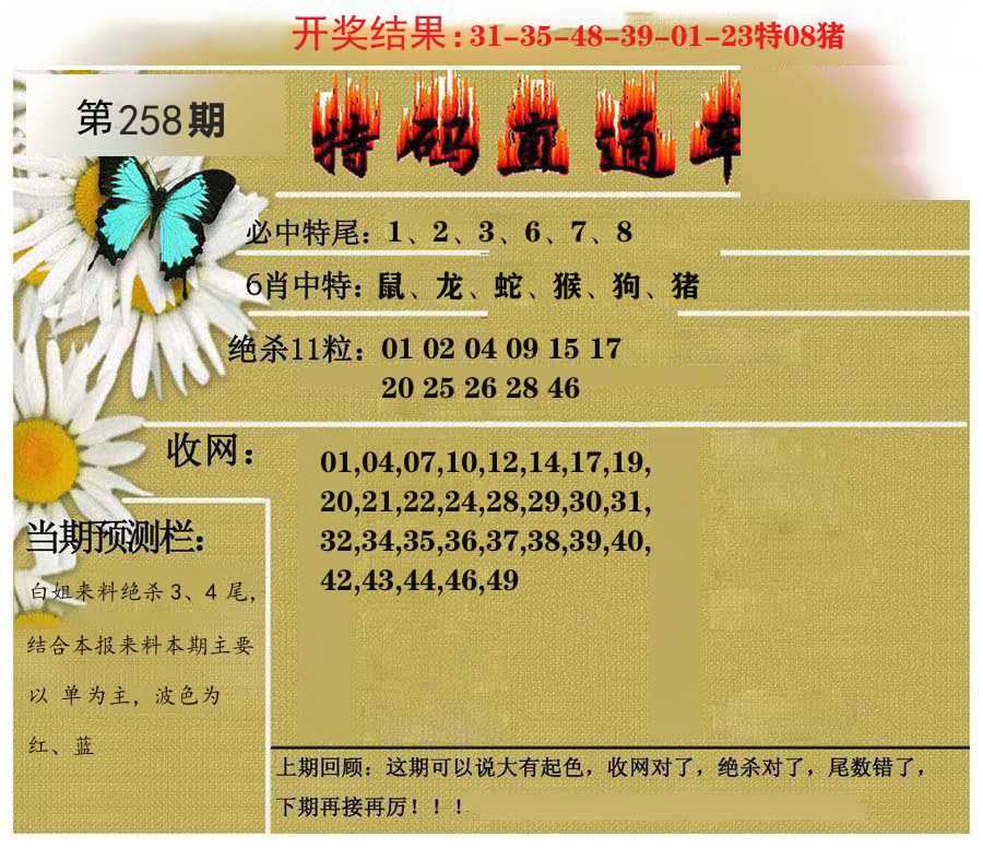 特码直通车 第258期