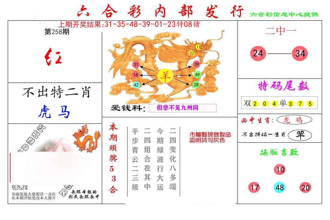 六合彩内部发行 第258期