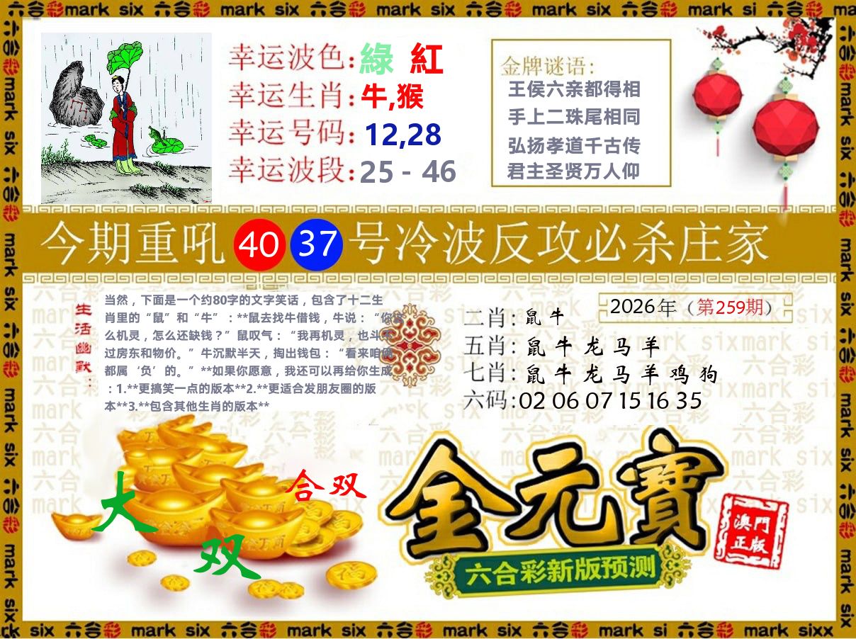 金元宝 第259期