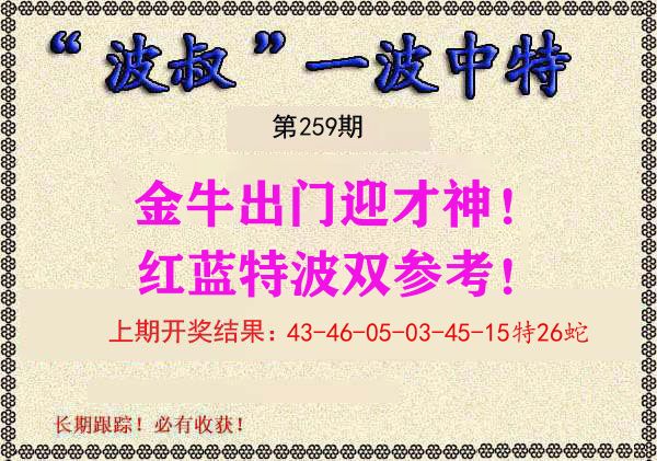 波叔中特 第259期
