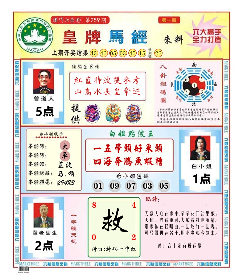 澳门皇牌马经 第259期