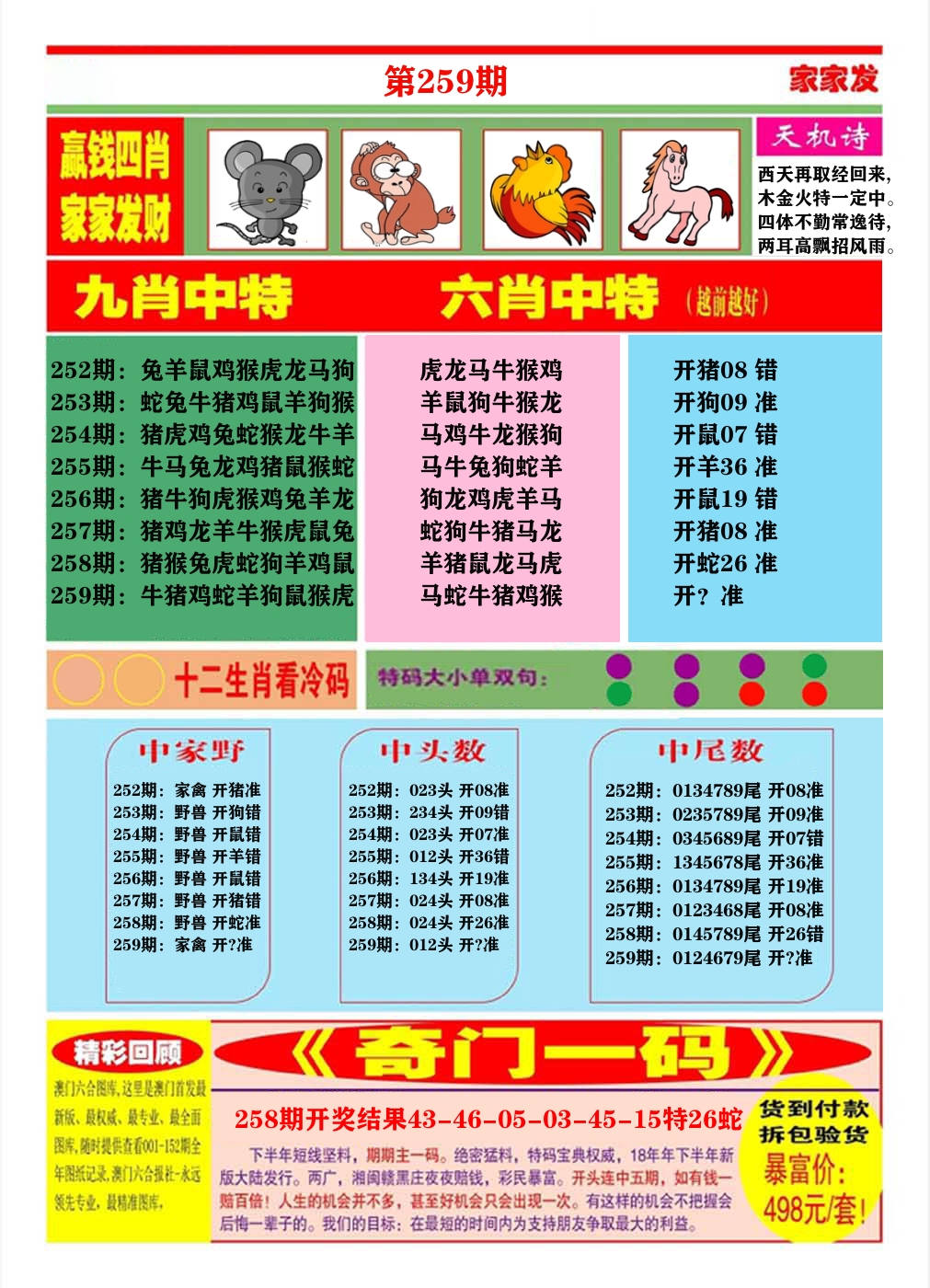 澳门家家发B 第259期