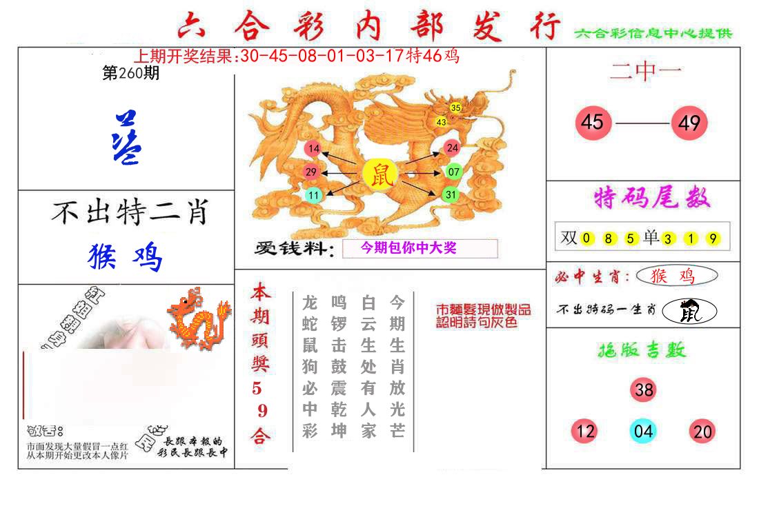 六合彩内部发行 第260期