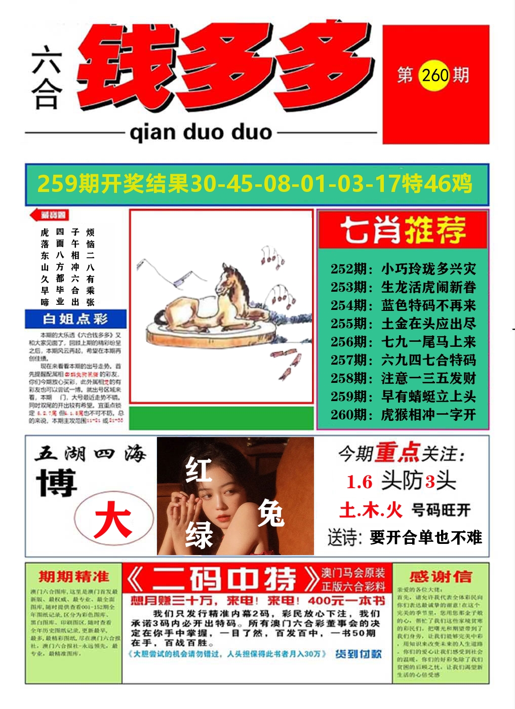 澳门钱多多A 第260期