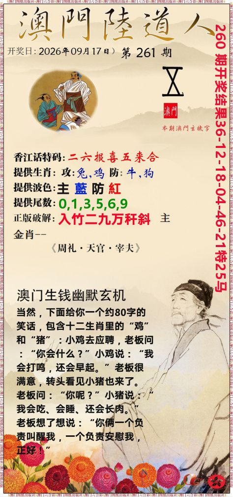 澳门陆道人 第261期