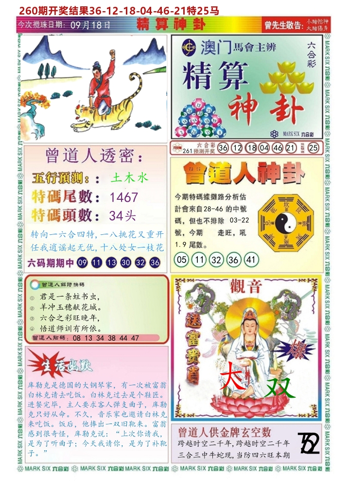 澳门精算神卦 第261期
